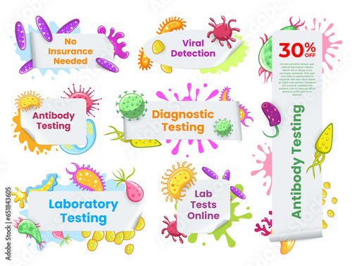 Bacteria test sticker laboratory antibody diagnostic sale adhesive paper set realistic vector