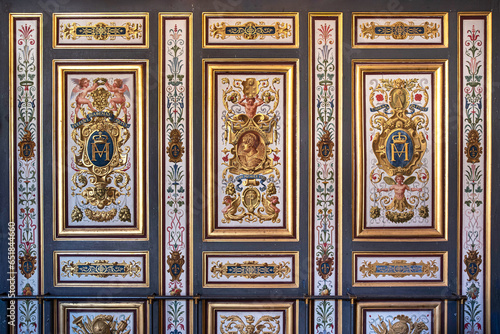 Close-up of medieval wall painting in an old house in France