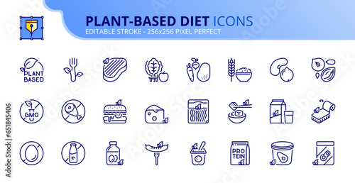Simple set of outline icons about plant based diet