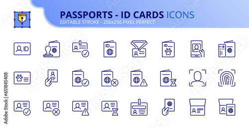 Simple set of outline icons about passport and id card