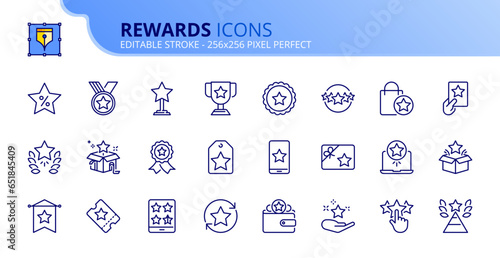 Simple set of outline icons about rewards