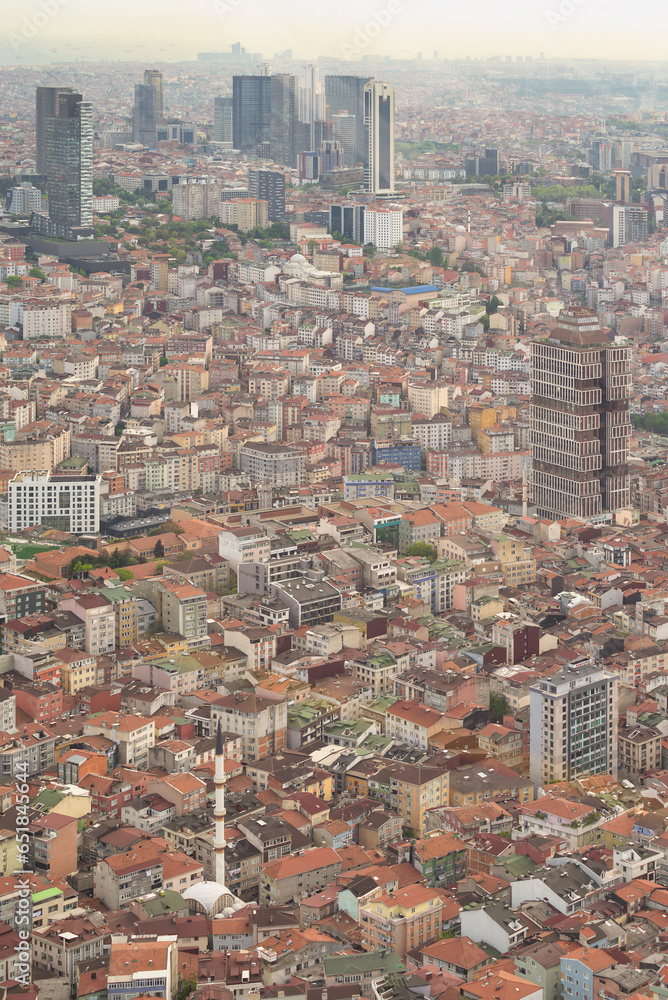 Aerial view of a densely populated districts in Istanbul, Turkey. Photo