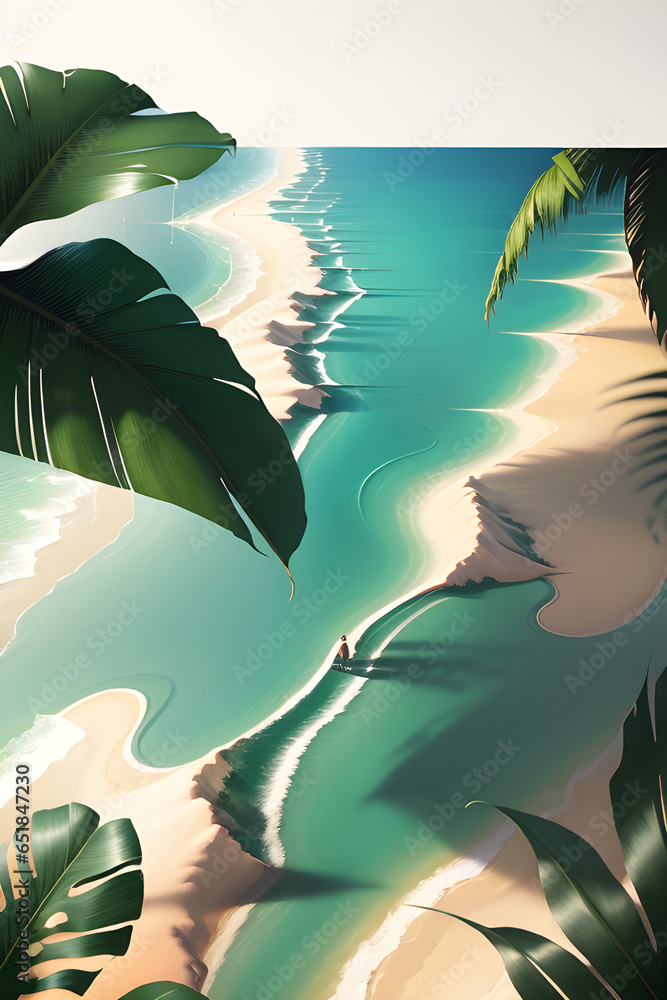 Top view of a tropical island, digital illustration. Generative AI