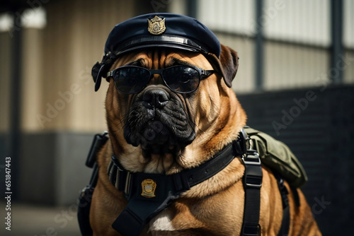 English's bulldog wearing a police hat concept, Generative ai photo