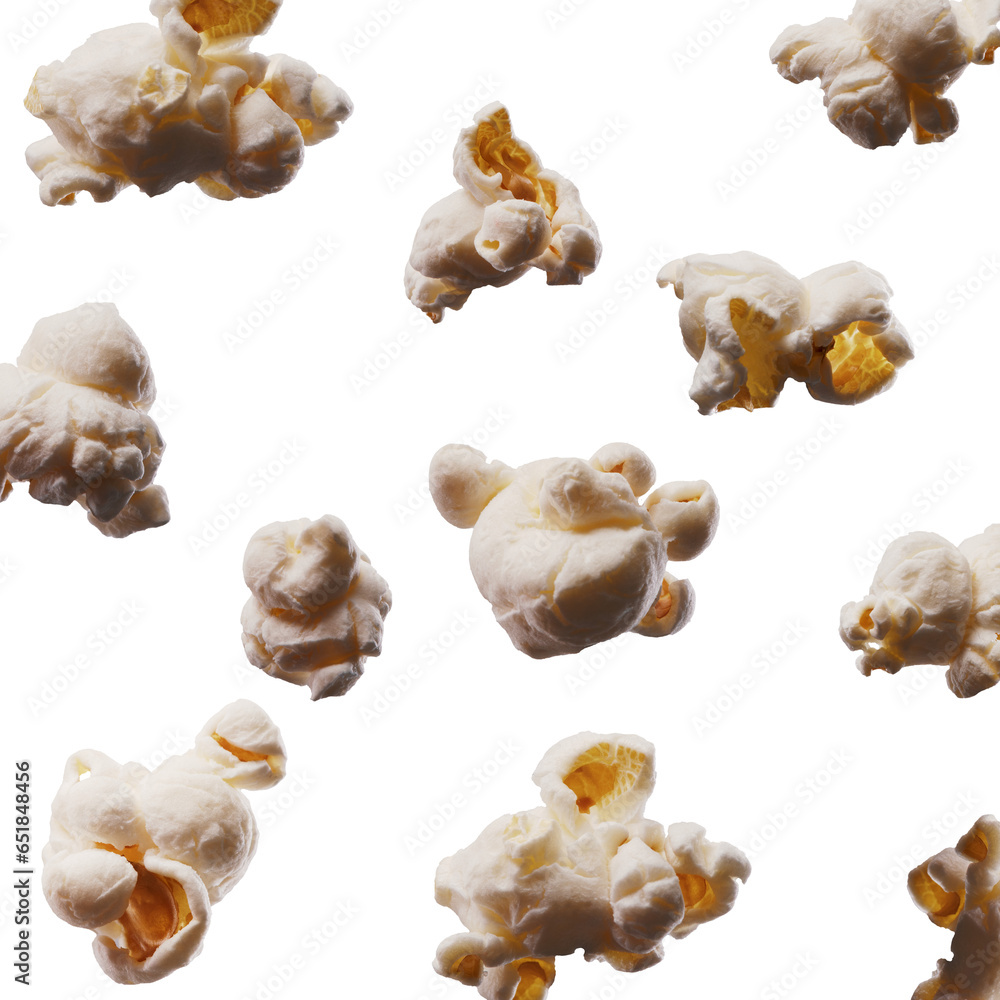 Crunchy fresh popcorn falling background Crunchy fresh popcorn falling background