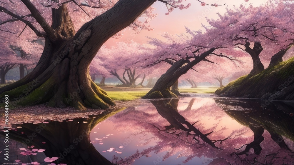 Beautiful Sakura tress in the forest