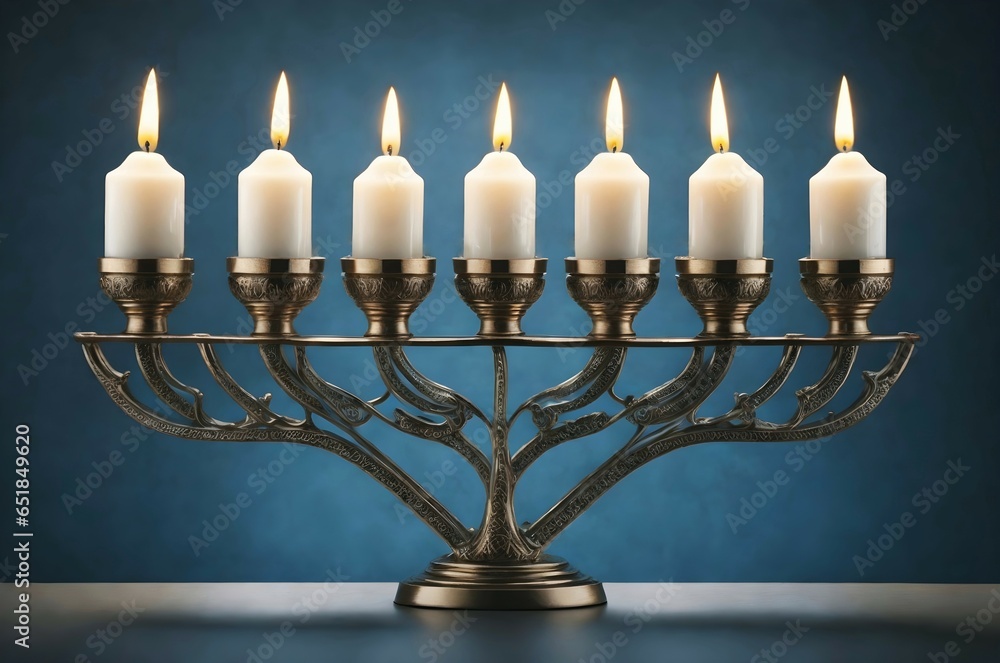 Isolated Menorah candle holder with burning candles background, festive banner with copy space text, Hanukkah Isolated Menorah candle holder with burning candles background, festive banner with copy space text, Hanukkah
