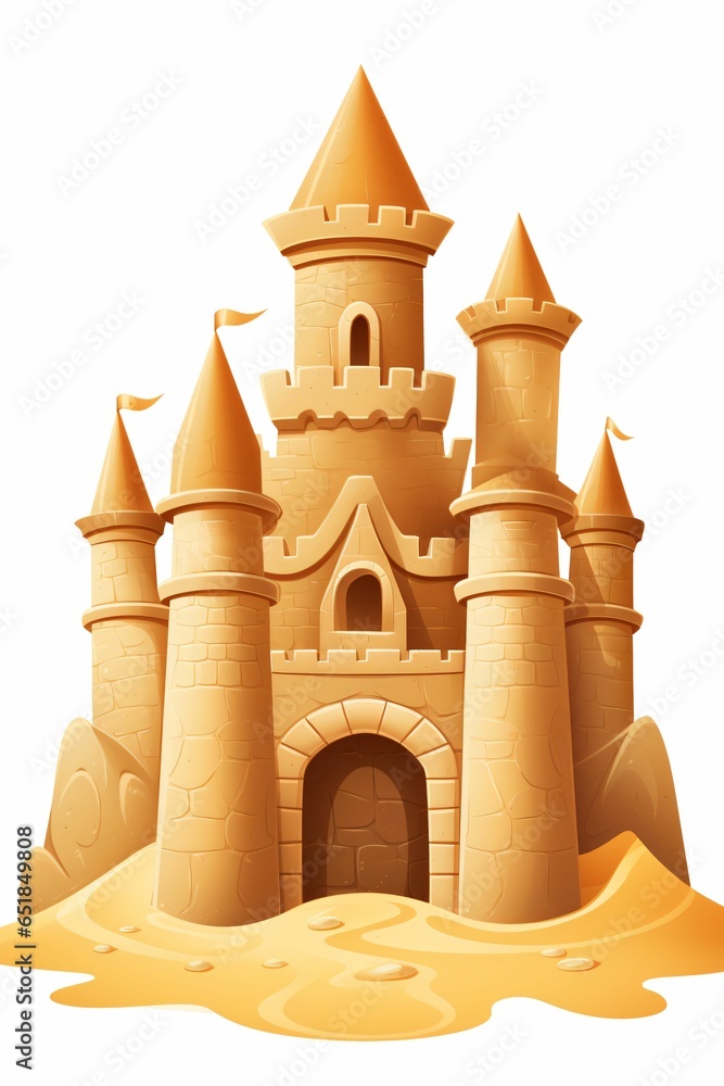 Château de sable, dessin d'une construction de sable à la plage, illustration ia générative Château de sable, dessin d'une construction de sable à la plage, illustration ia générative