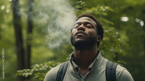 Black Man Breaths Fresh Air on the Forest