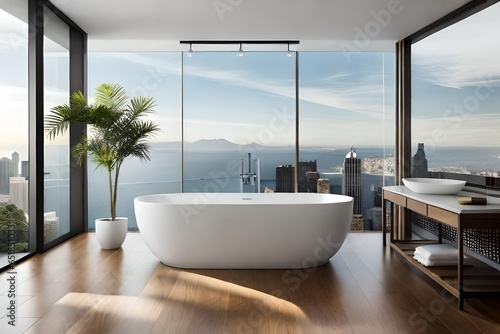 modern bathroom interior with bathtub