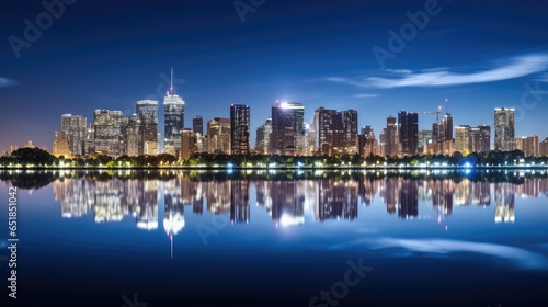 City Skyline Reflecting in Lake