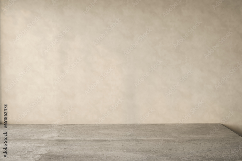 Naklejka premium Empty room with beige wall and concrete floor. 3d Rendering