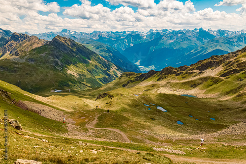 Alpine summer view at Mount Kreuzjoch, Schruns, Bludenz, Montafon, Vorarlberg, Austria photo