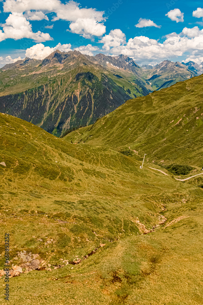 Naklejka premium Alpine summer view at Mount Kreuzjoch, Schruns, Bludenz, Montafon, Vorarlberg, Austria