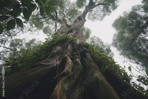 Giant tree downview gloomy. Season plant. Generate Ai photo