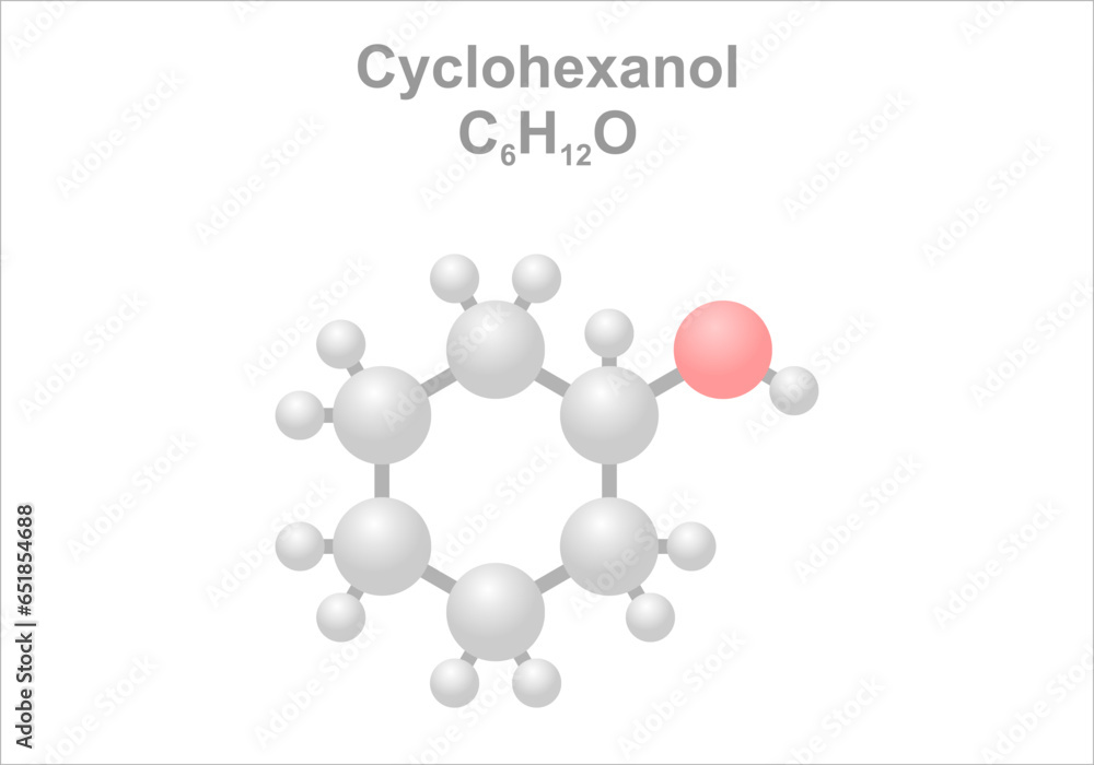 Cyclohexanol. Simplified scheme of the molecule. Use as solvent in laboratories. Cyclohexanol. Simplified scheme of the molecule. Use as solvent in laboratories.