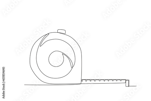 One continuous line drawing of an tape measure. One line concept graphic design vector illustration of building construction tools
