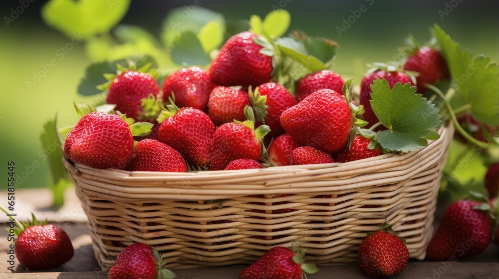 Freshly Picked Strawberries in Basket Freshly Picked Strawberries in Basket