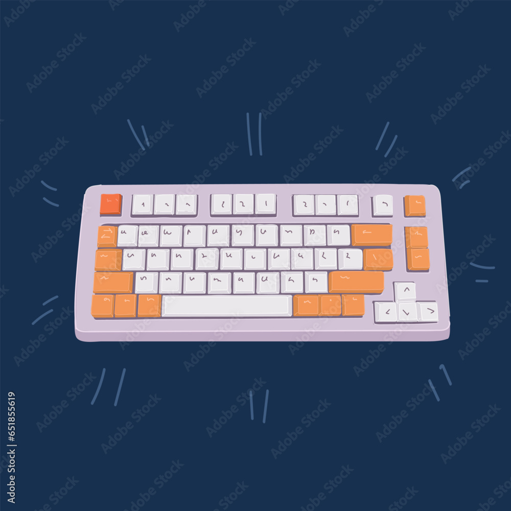 Cartoon vector illustration of Top view of mechanical keyboard. Minimal