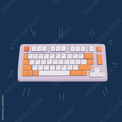 Cartoon vector illustration of Top view of mechanical keyboard. Minimal style keyboard. Mechanism. Custom build keyboard.