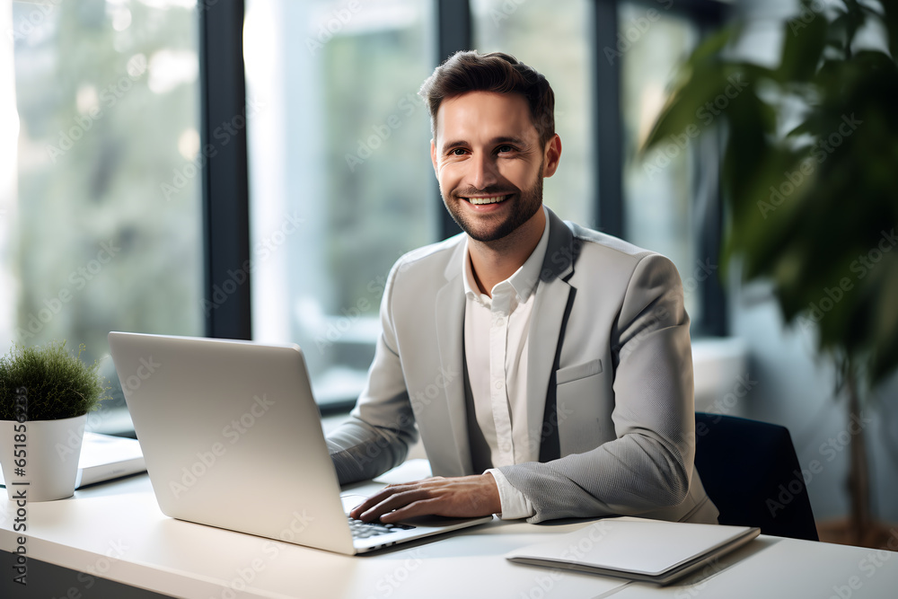 young handsome business man working with laptop in office young handsome business man working with laptop in office