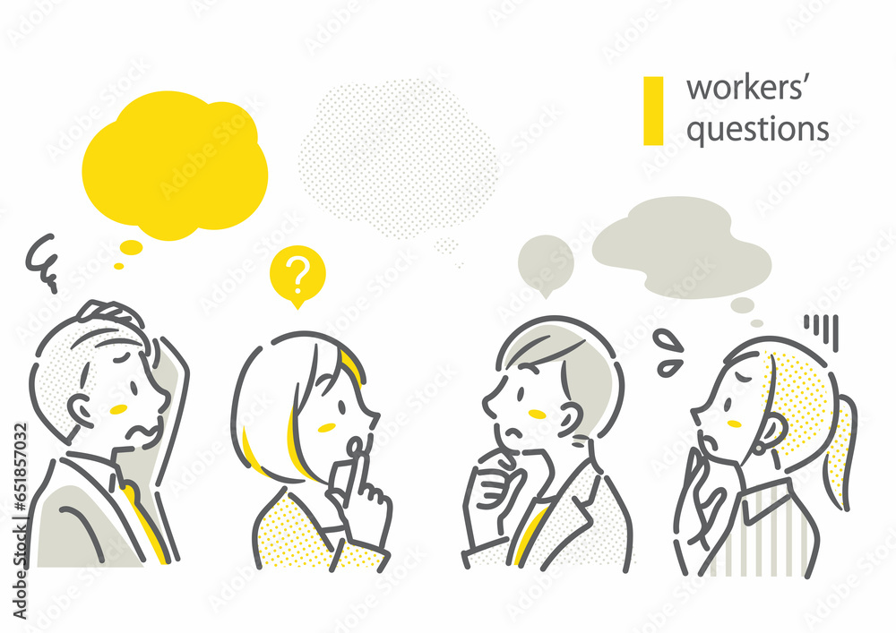 考えるビジネスパーソン　シンプルでお洒落な線画イラスト