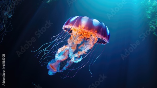Jellyfish Floating in Deep Blue Ocean © Creative Station