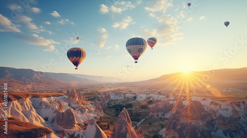 Majestic Hot Air Balloons over Mountain Landscape