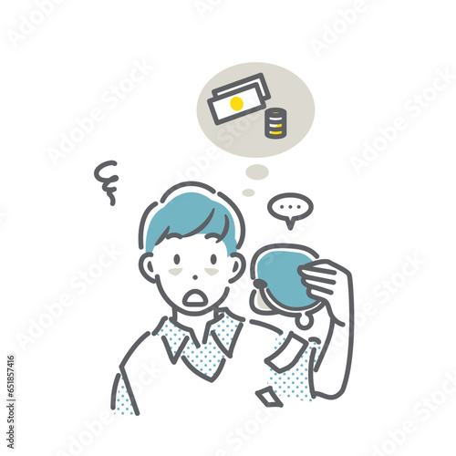 お金に困る若い男性　シンプルでお洒落な線画イラスト