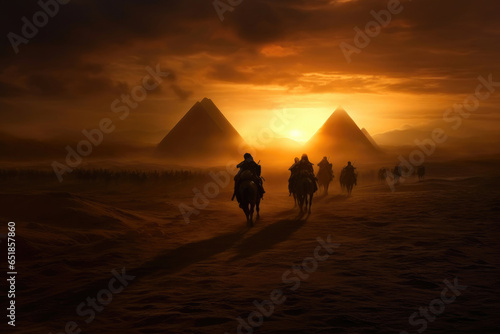 Epic Desert Dawn: Egyptian Phalanx Ready for Battle