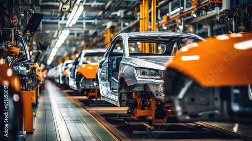 Mass Production Assembly Line of Modern Cars in a Busy Factory