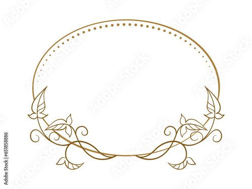 Vector horizontal oval dotted frame with ivy leaves decoration