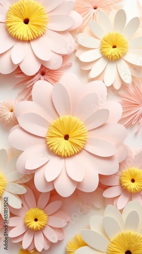 Volumetric delicate delicate 3D flowers of light pink and yellow color. ?hamomile