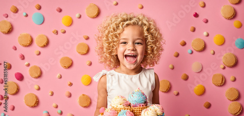 Beautiful cute little girl with ice cream portrait