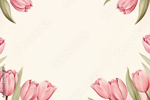 Wallpaper Mural Frame of pink tulip flowers on light beige background. Hand drawn tulip illustration background, editable wedding menu template with pink tulips, instant download, printable invitation template Torontodigital.ca