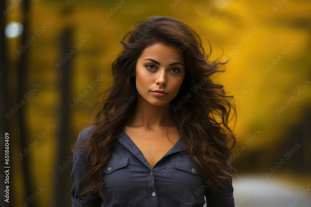 Latina Woman Posing Amongst Autumn Foliage Latina Woman Posing Amongst Autumn Foliage