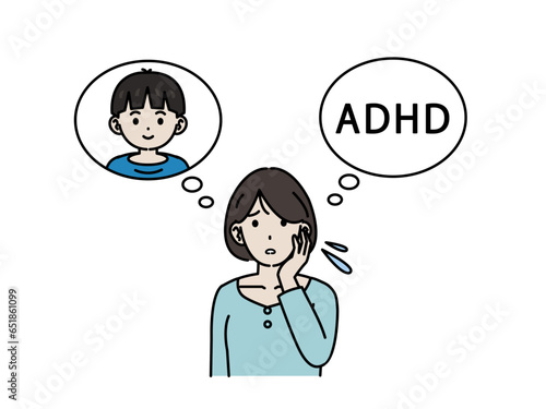 息子にADHDの疑いを心配する母親のイラスト