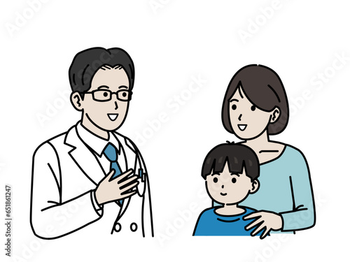 小児科で医者から説明を受ける母親のイラスト
