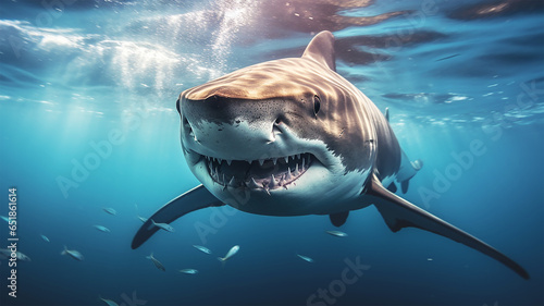 Shark jaws close up.In the shallow water