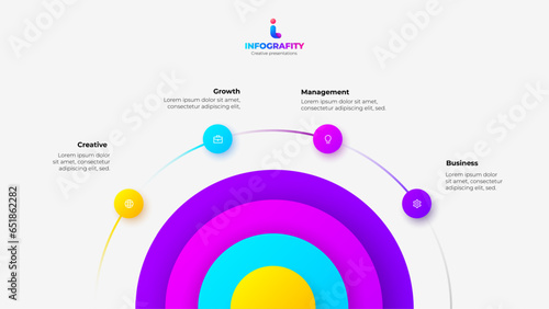 Vector infographic design template with 4 semicircles. Abstract diagram for business presentation