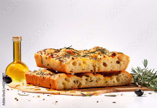 Italian bread with spices on natural background. photo