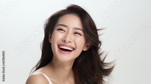 Young beautiful Asian woman smiling, beautiful teeth, generative ai