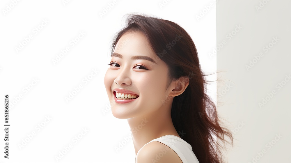 Young beautiful Asian woman smiling, beautiful teeth, generative ai Young beautiful Asian woman smiling, beautiful teeth, generative ai