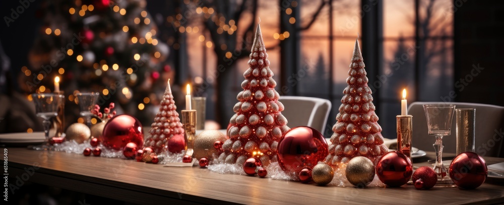 Christmas, New Year interior with red brick wall background, decorated fir tree with garlands and balls. Christmas, New Year interior with red brick wall background, decorated fir tree with garlands and balls.