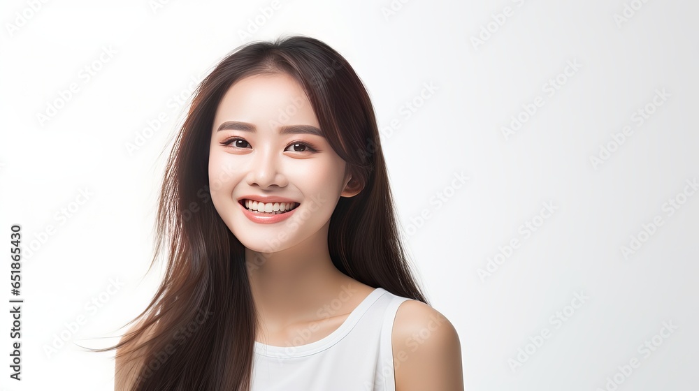 Young beautiful Asian woman smiling, beautiful teeth, generative ai Young beautiful Asian woman smiling, beautiful teeth, generative ai