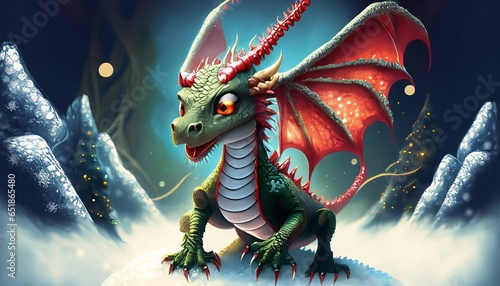 Christmas year of the dragon, for postcard 