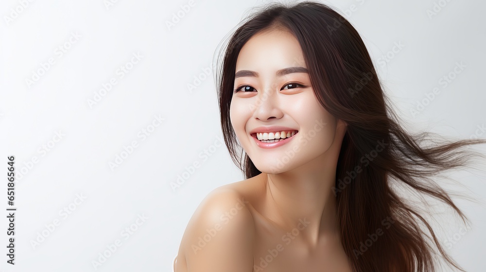 Young beautiful Asian woman smiling, beautiful teeth, generative ai Young beautiful Asian woman smiling, beautiful teeth, generative ai