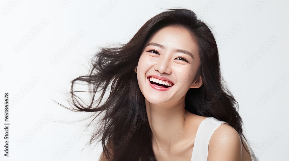Young beautiful Asian woman smiling, beautiful teeth, generative ai Young beautiful Asian woman smiling, beautiful teeth, generative ai