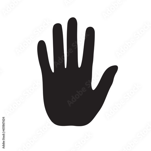 black hand silhouette isolated on white background. Hello, hi, peace, stop, ban, block sign. Do not touch symbol. prohibition sign.