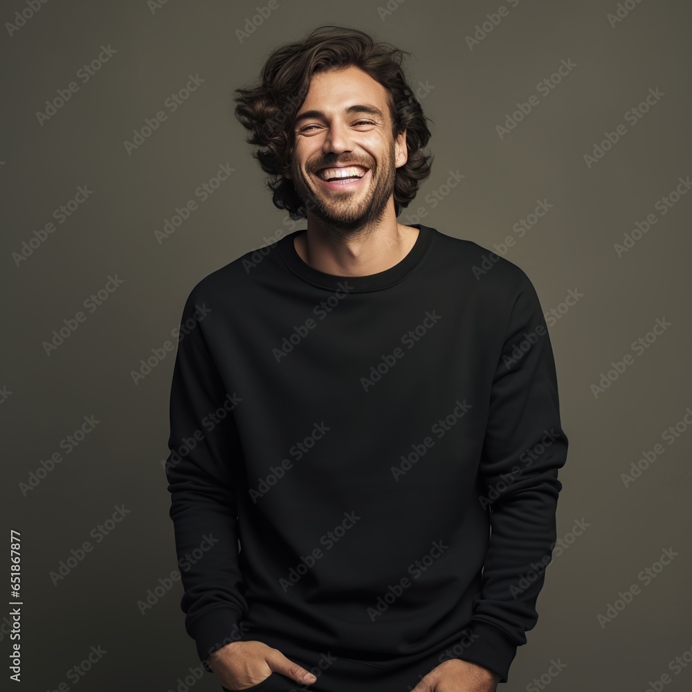 Naklejka premium Illustration of a fashion portrait with plain sweater mockup, Ai generative ,